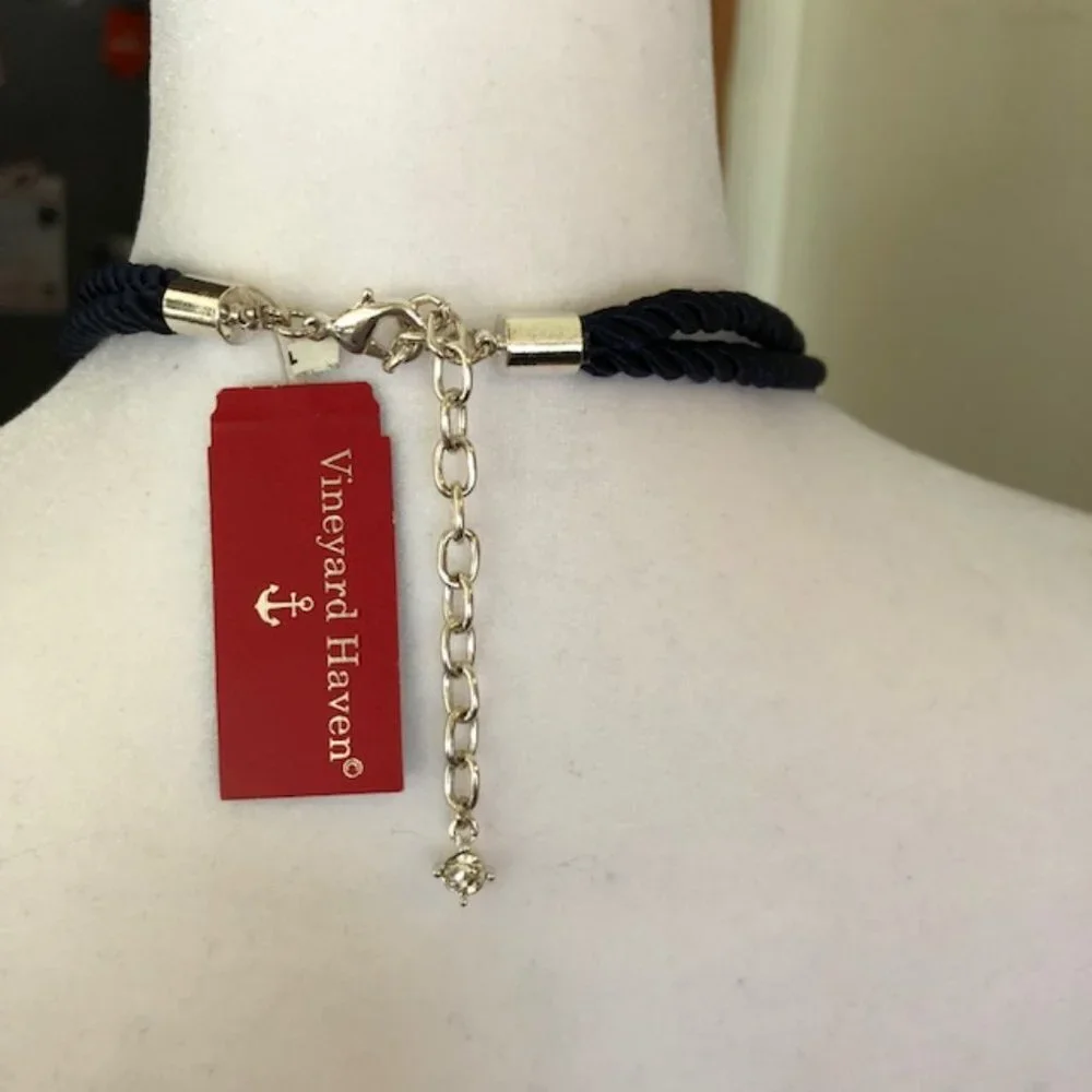 VINEYARD HAVEN Statement 2 Strand Silvertone/Blue Rope Necklace NWT